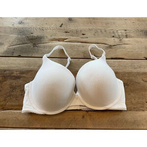 Victoria's Secret White Rib Cotton 32C The T-shirt Push-Up Perfect Shape Bra